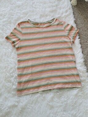 Multi Colored Striped Short Sleeve Shirt | Size S | American Eagle